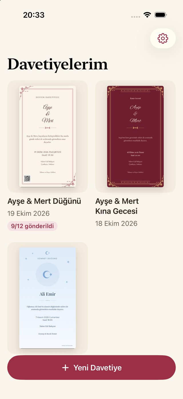 Davetiyelerim ekranı